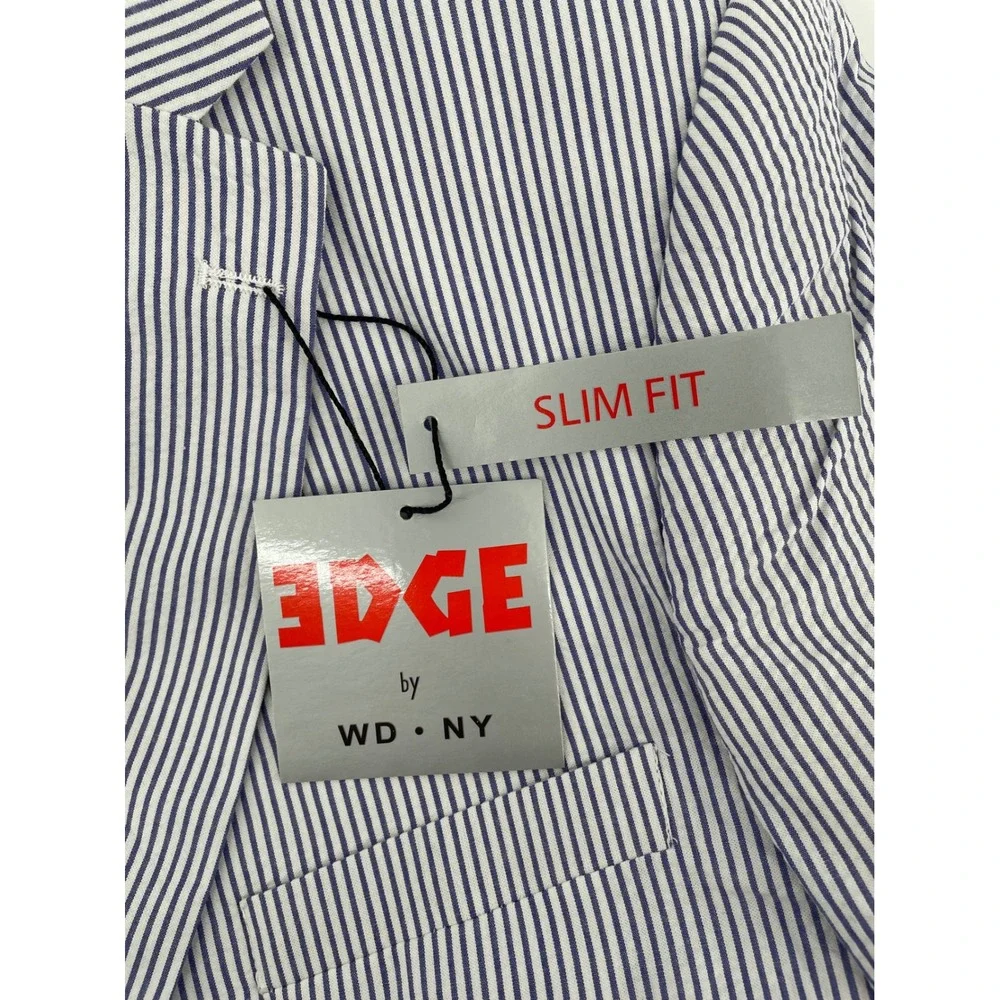 EDGE by WD NY Seersucker Blazer Sport Coat‎ Mens Large Blue White Slim Fit